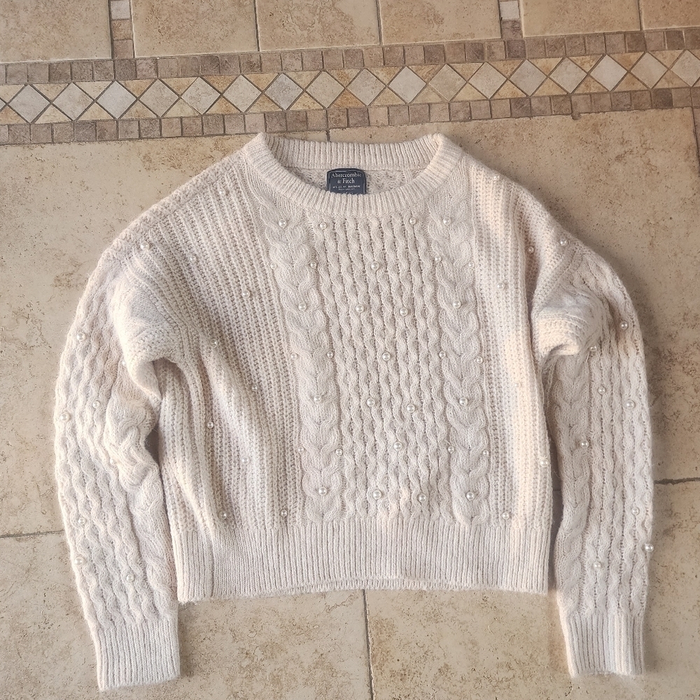 Abercrombie & Fitch Pearl Embellished Cream Sweater